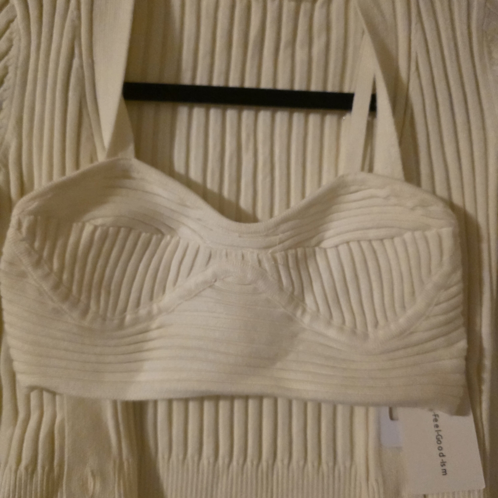 Commense Cream Ribbed Crop Top - Picture 2 of 4